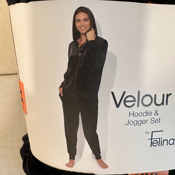 Felina Women's Luxe Velour Track Suit Size XXL Black Soft Loungewear Relax Fit - Picture 12 of 13
